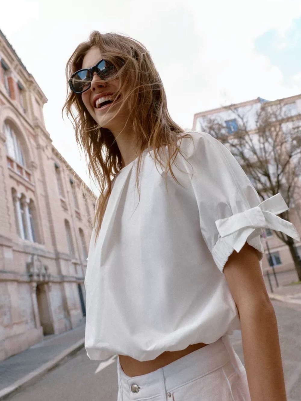 Zara Short Sleeve Tie-Sleeve Blouse